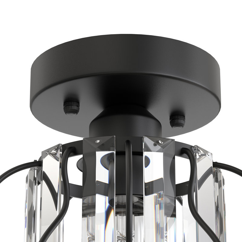 7-Inch Crystal Semi-Flush Mount Ceiling Light For Bedroom Hallway Entryway, Matte Black, 7.8''(H）x 7.1''(W) x 7.1''(D)
