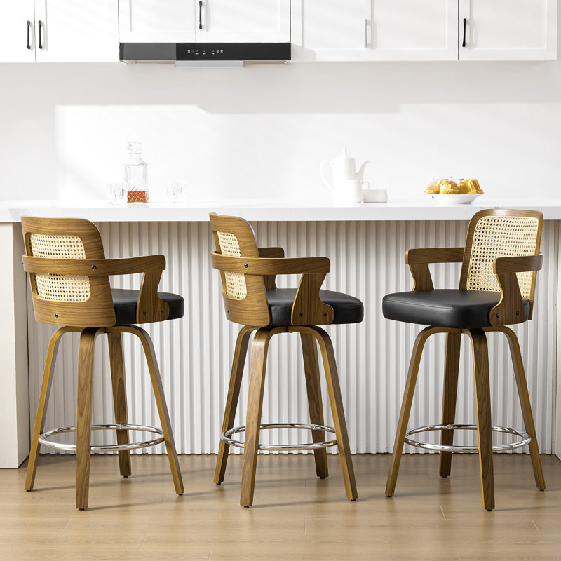 Tabouret de bar et de comptoir rembourré avec accoudoirs, Noir, Tabouret de comptoir (siège d'une hauteur de 26 p