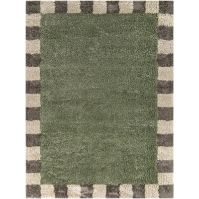 Franklin Green Geometric Border Area Rug