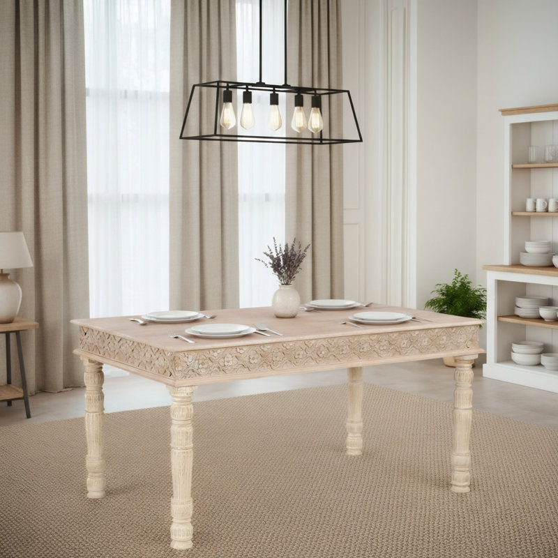 Table de salle à manger en bois de teck Aarohi, Blanc sable, L 36 po x L 60 po