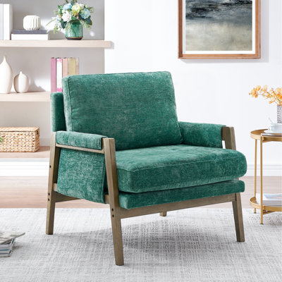 Mid-century Modern Armchair - , Velvet Upholstery, Solid Rubberwood Build Accent , Frame For Durability, Soft Cushioned Seat Comfort