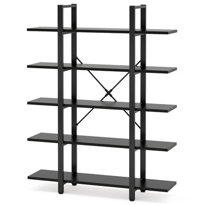 70.07" Height 5-Tier Vintage Industrial Black Bookshelf 47" Wide For Home &  Office