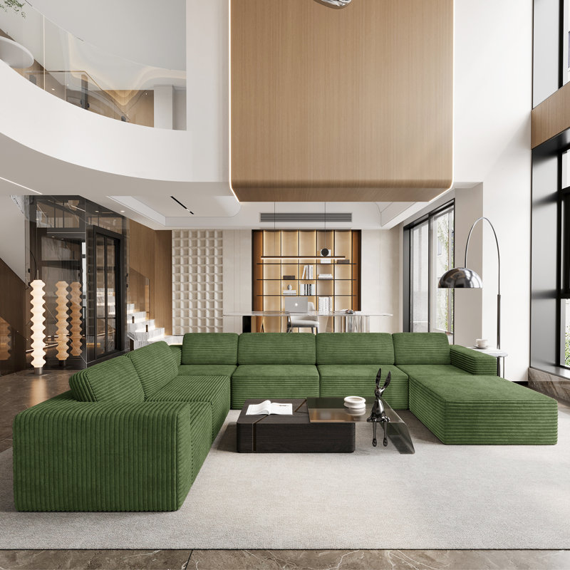 Modular Oversized 404Cm 6-Seater Left-Facing L-Shaped Corduroy Sofa, No Assembly Required   , Green