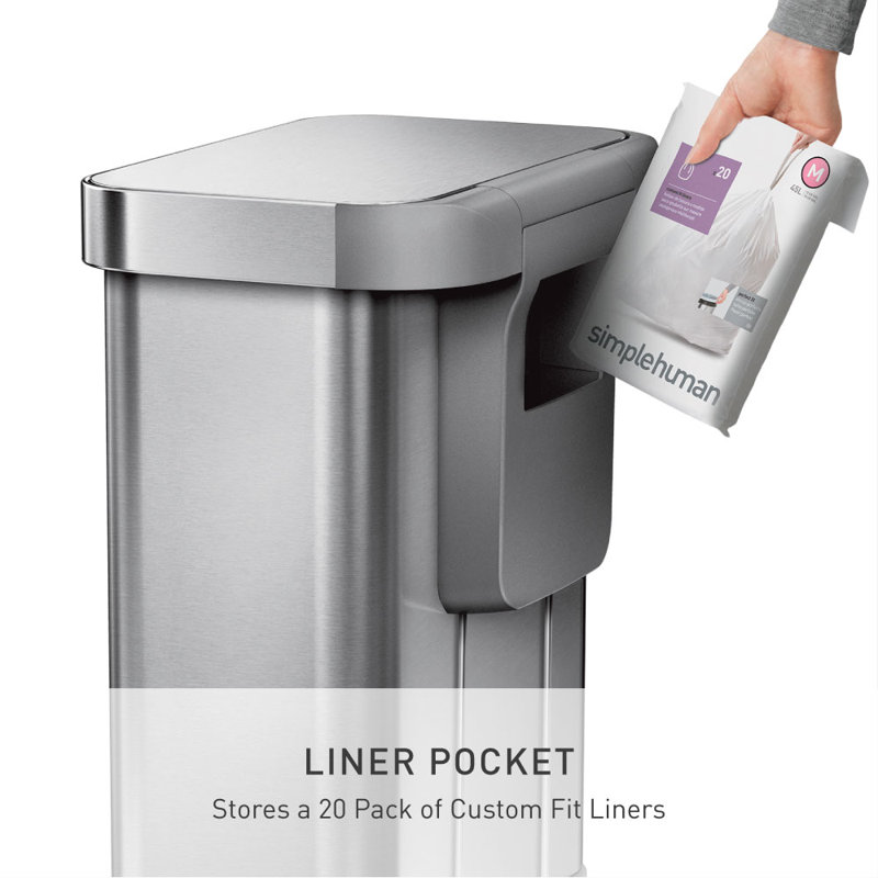 simplehuman 55 Liter / 14.5 Gallon Rectangular Kitchen Step Trash Can, Brushed