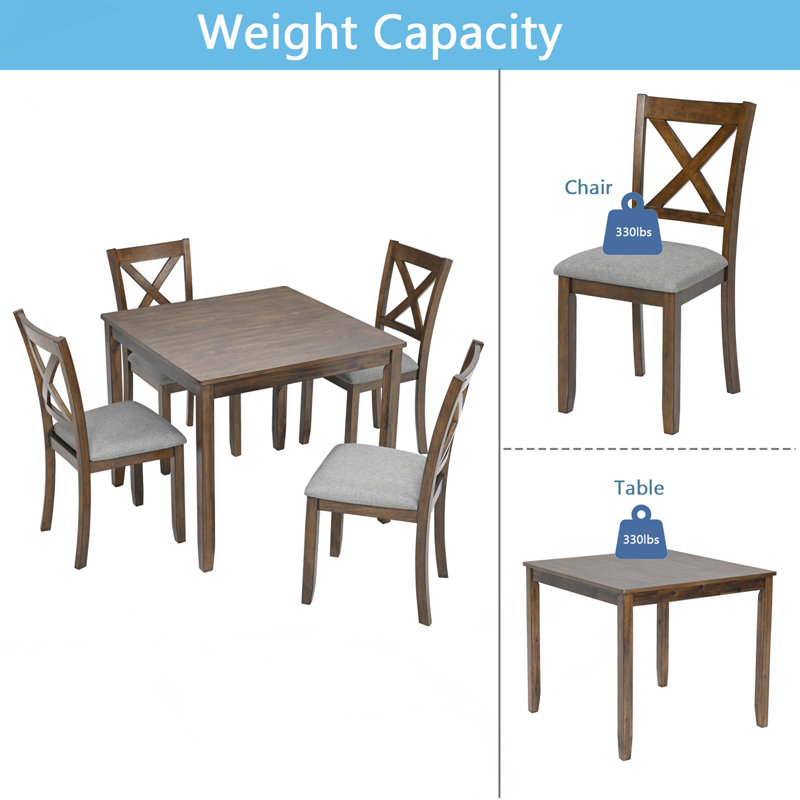 Ensemble de table de salle à manger 5 pièces en bois avec 4 chaises