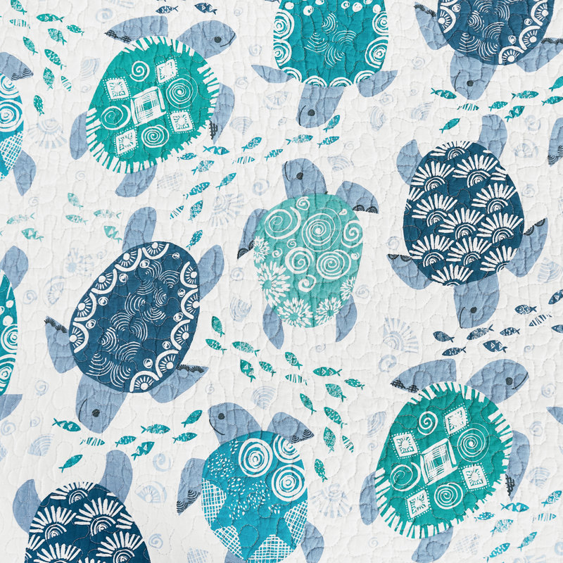 Turtle Bay Cotton Reversible Quilt Set, Queen Quilt + 2 Standard Pillow Shams