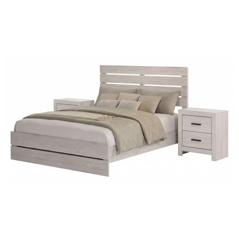 Ensemble de chambre à coucher 3 pièces Kingsley Coastal White Eastern King avec lit plateforme et deux tables de chevet