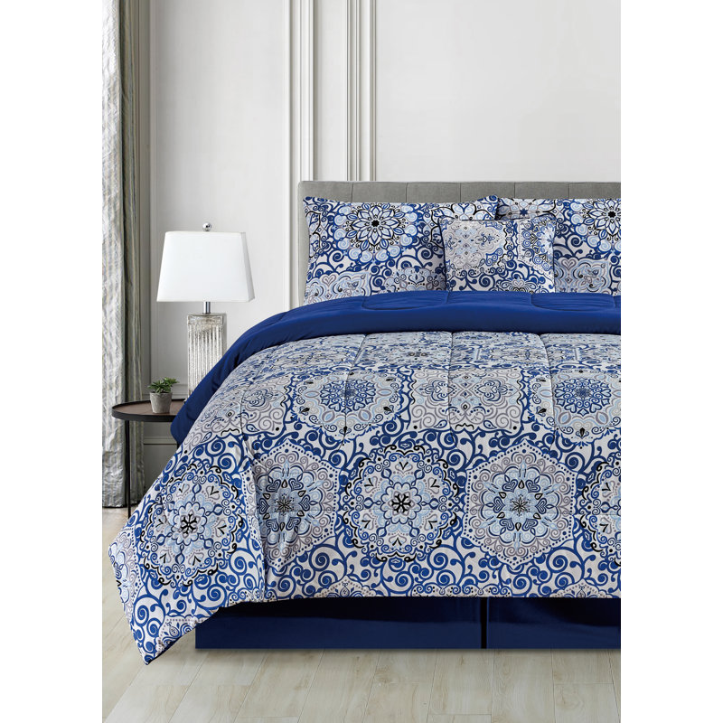 5 Piece Comforter set Reversible Comforter with Decorative Pillow Sham and Bed Skirt