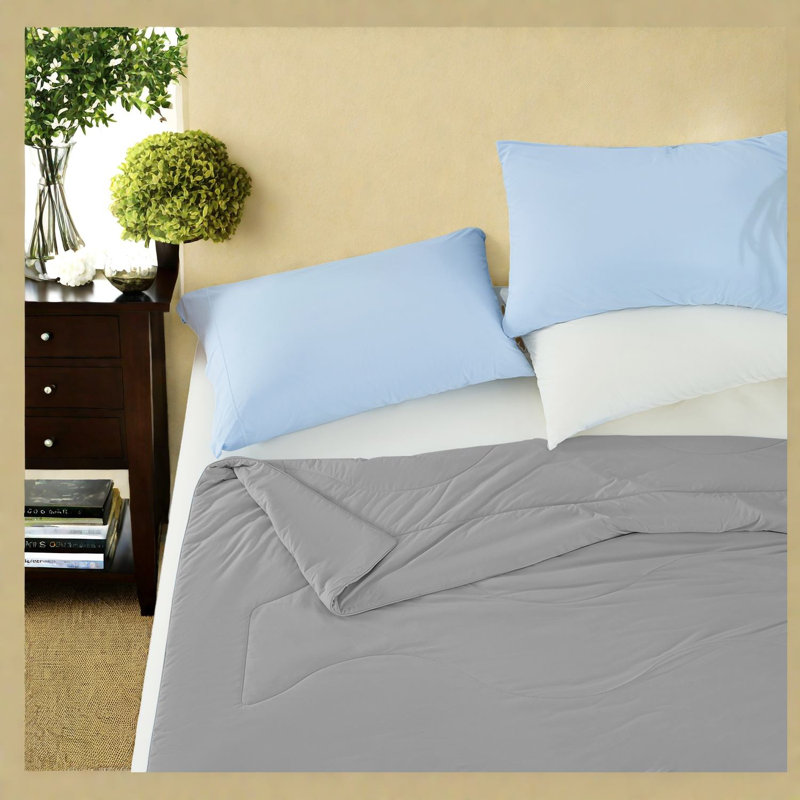Cooling Gray Bedding Set, Lightweight Nylon Comforter For Year-round Use