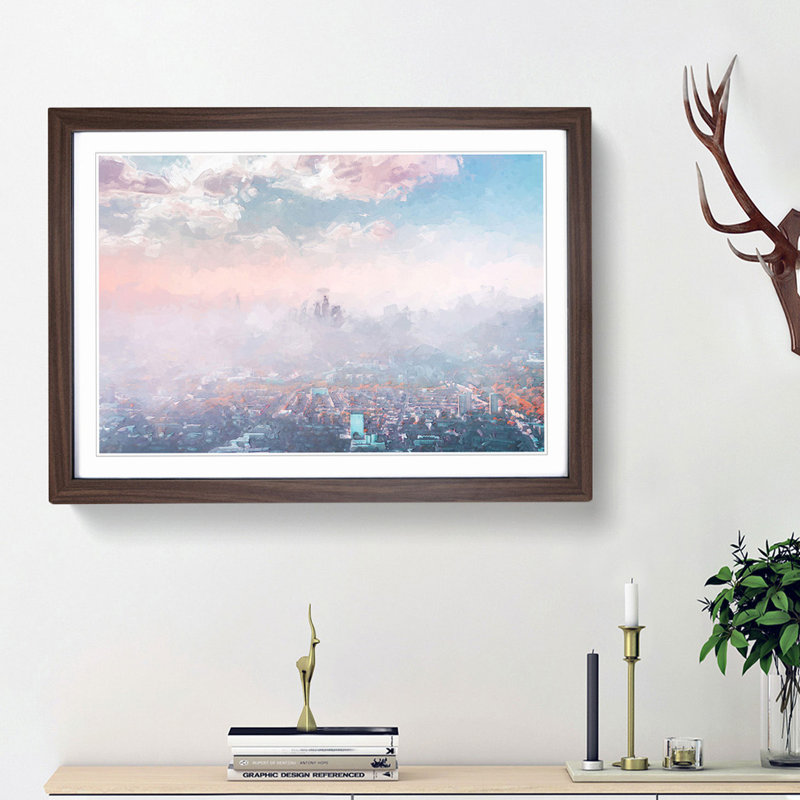 The London Skyline in the Summer in Abstract - Picture Frame Graphic Art Print on MDF, 27cm H x 36cm W x 2cm D, Walnut Framed