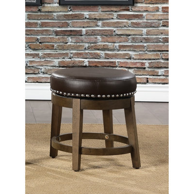 Tabouret pivotant à 360 degrés en similicuir brun (2) - Garniture cloutée, structure en bois massif pour la décoration de la salle à manger, chaises rondes, structure, pivot, siège 18 po