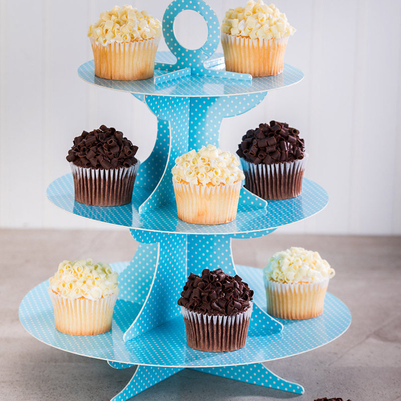 Présentoir à petits gâteaux en carton à 3 niveaux - Pois - Support à petits gâteaux - Présentoir à pâtisserie - 13 1/2 po x 13 1/2 po x 14 po - boîte de 1 carat - Tek Pâtisserie