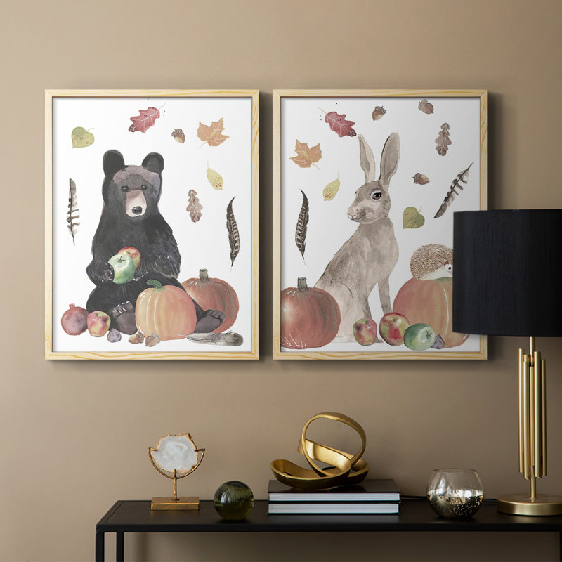 «CuteAutumnForestI», reproduction encadrée de qualité supérieure - prête à être accrochée - aucun clou requis - aucun clou requis