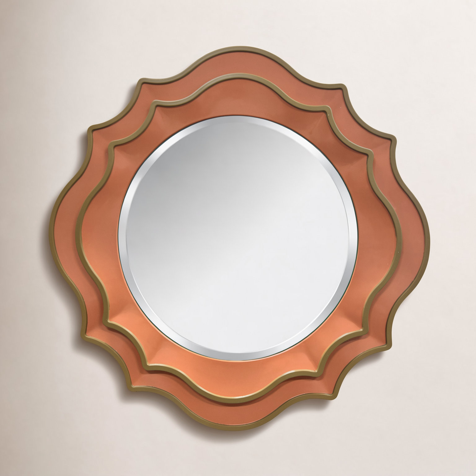 38" Round Scalloped Accent Mirror, Orange