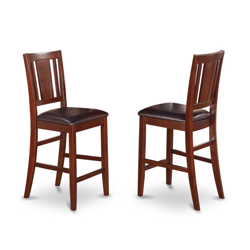 Buckland Counter Height Kitchen Stools - Faux Leather Upholstered Wood Chairs, Set of 2, Mahogany, Upholstered, Mahogany