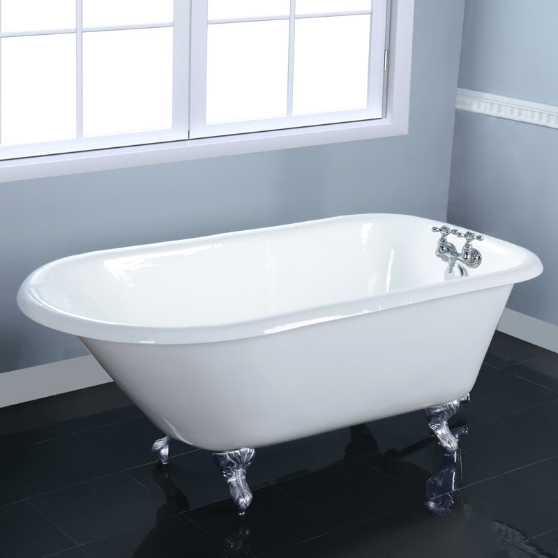 Kingston Brass Aqua Eden 66-Inch Cast Iron Oval Rectangular Roll Top Clawfoot Tub (3-3/8-Inch Wall Drillings), Chrome