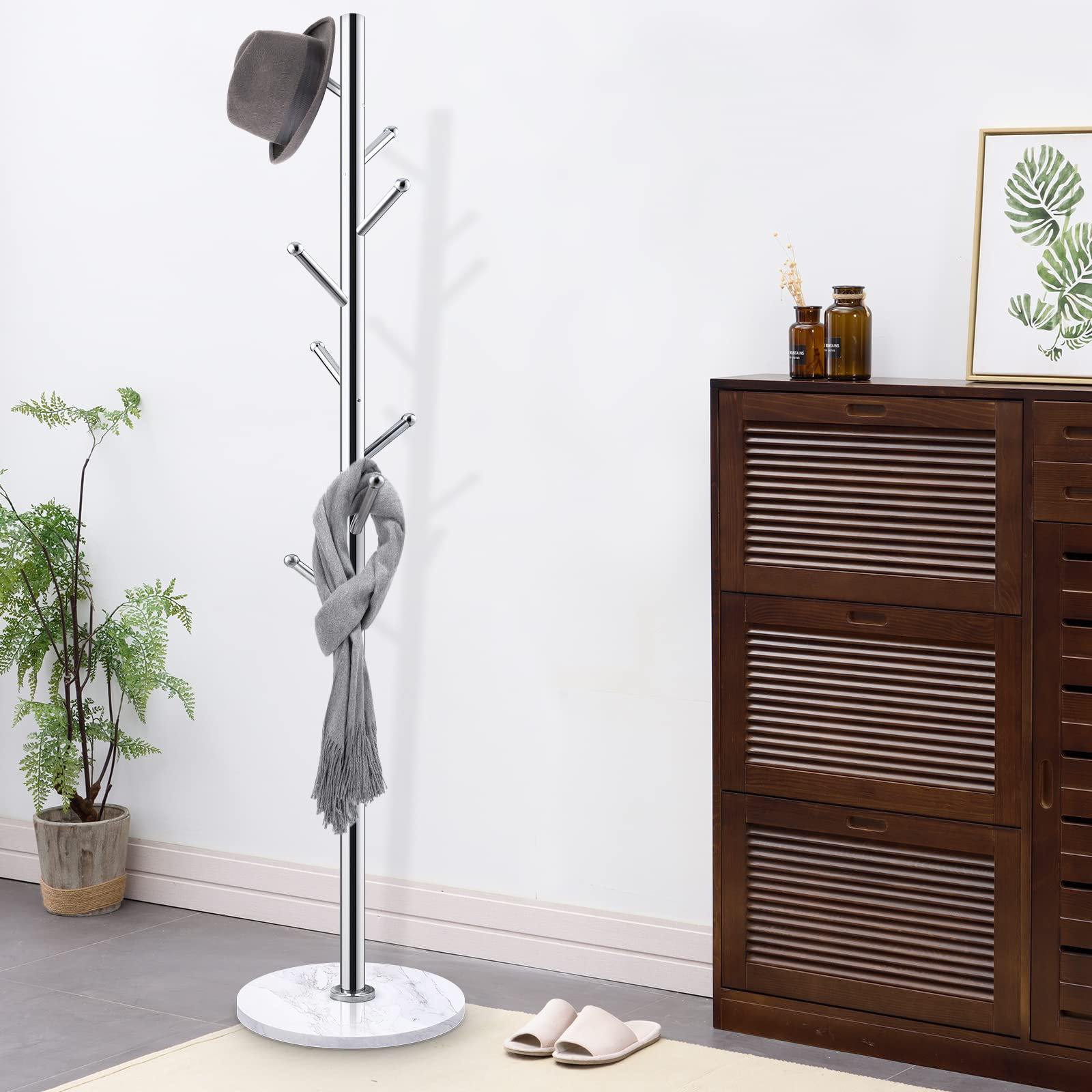 Orren Ellis Metal Coat Rack Stand With Natural Marble Base, Stainless ...