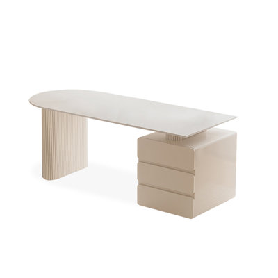 Bureau courbé blanc avec 3 tiroirs