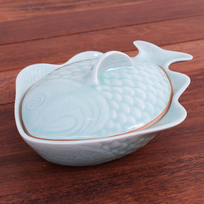 Rosecliff Heights Leyt Ceramic Divided Serving Dish, Aqua