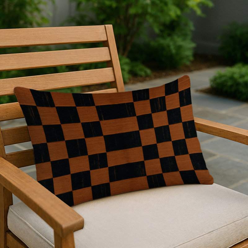 Coussin décoratif à carreaux brun intérieur et extérieur, Bleu à carreaux 9, Rectangle H 25 po x l 18 po