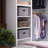Storage Bins with Lids and Chromed Grommet Handles, Set of 2, Textured Linen Look, Gray-854629170