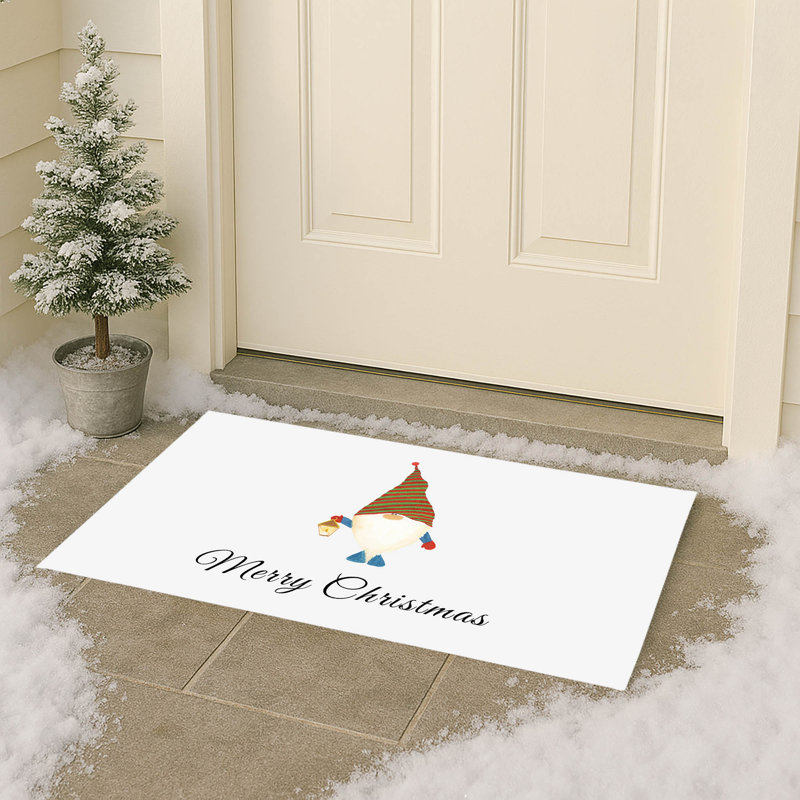 Paillasson Merry Christmas Gnome, Blanc d'hiver, L 21 po x L 34 po
