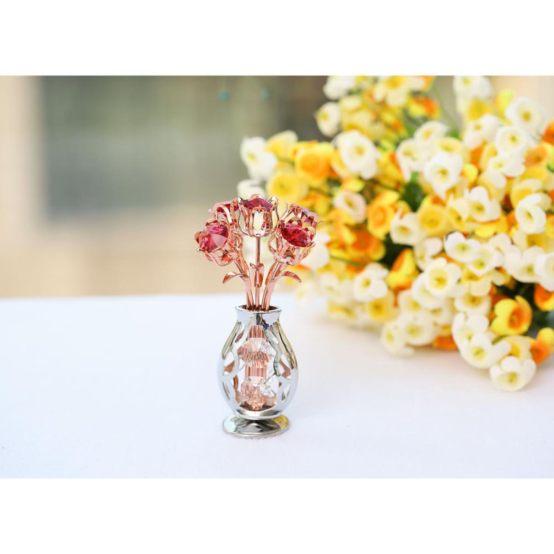 Bouquet de fleurs et sculpture vase, Or rose