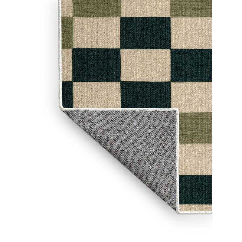 Machine Washable Checkered Beige Area Rug, Round 8'