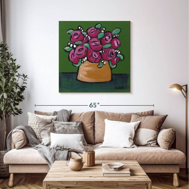 Harnek en pot rose sur fond vert, H 39 po x l 39 po