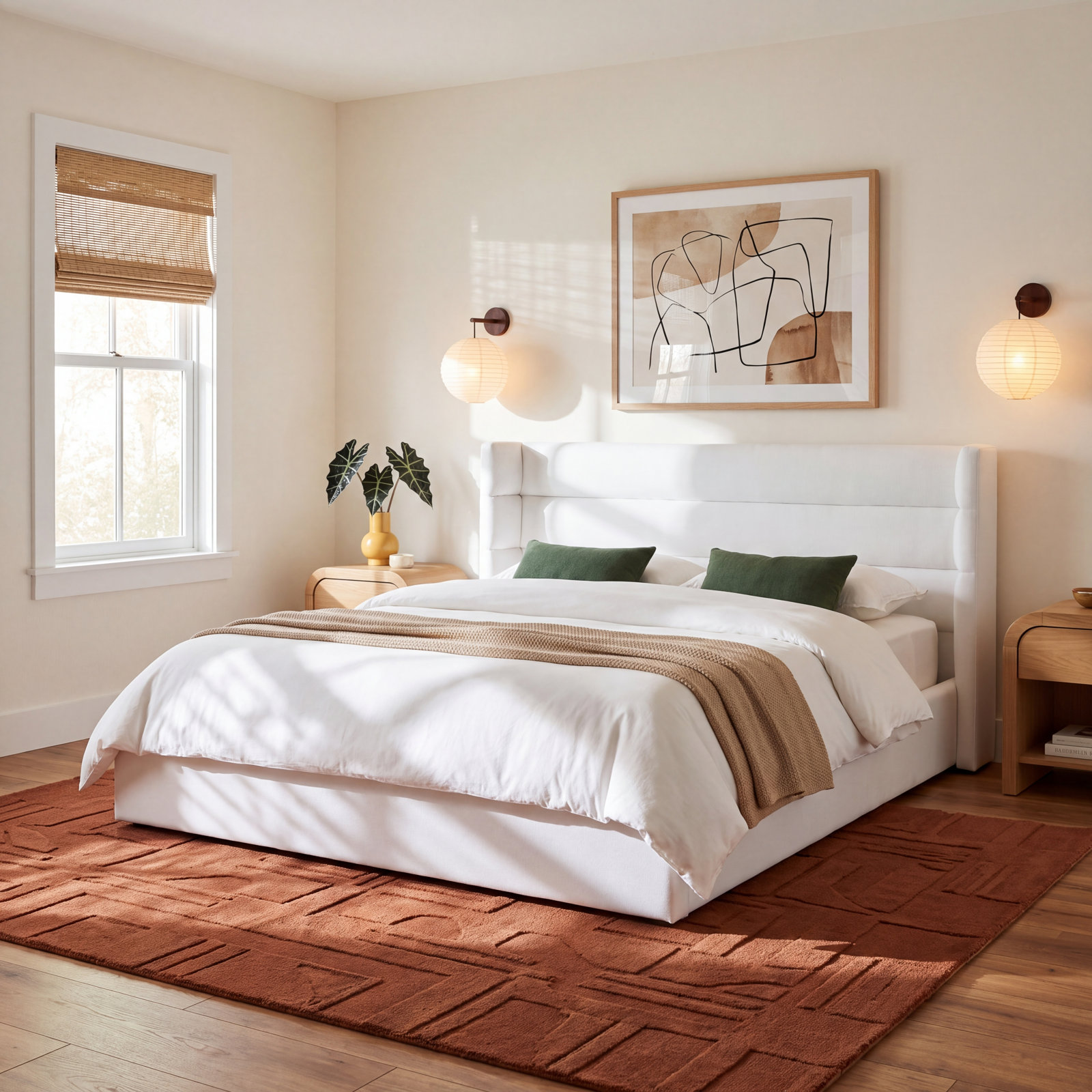 Doria Linen Upholstered Bed, Queen, White