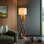 Lampe sur pied créative avec cadre en bois massif pour salon