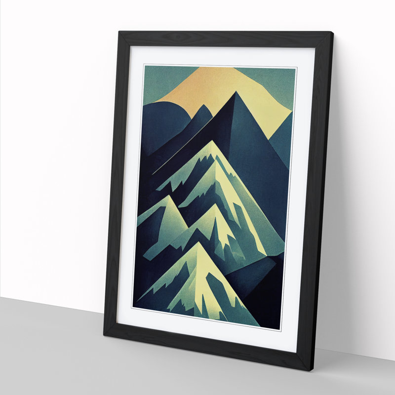 Winter Mountain Abstract 1 Piece Single Picture Frame Wall Art, 34cm H x 25cm W x 2cm D, Black
