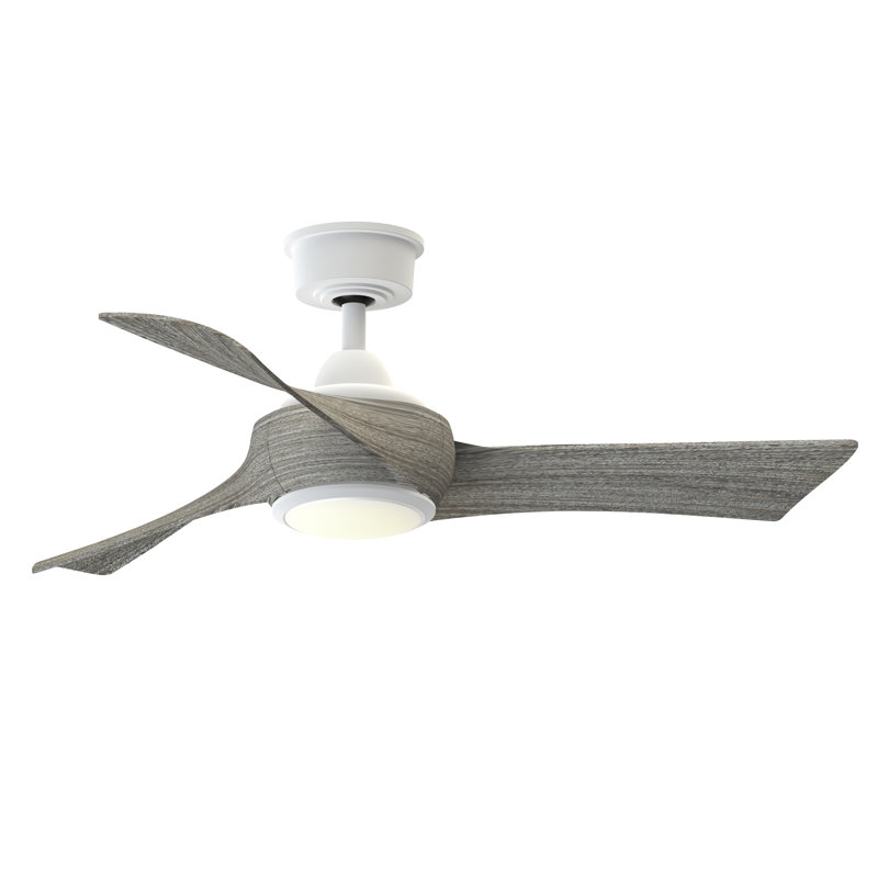 Wrap Custom 44 inch Indoor/Outdoor Ceiling Fan with LED CCT Select Light Kit - Matte White with Weathered Wood blades