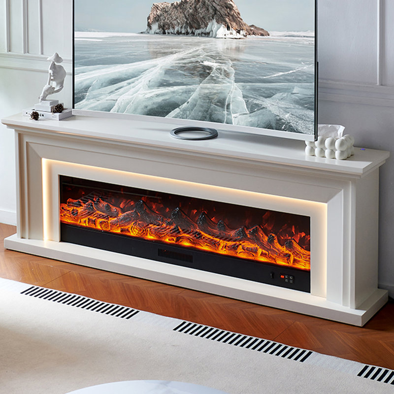 White Solid Wood TV Cabinet Fireplace