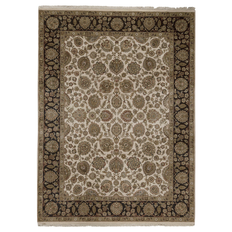Tapis ivoire et noir noué à la main de haute qualité