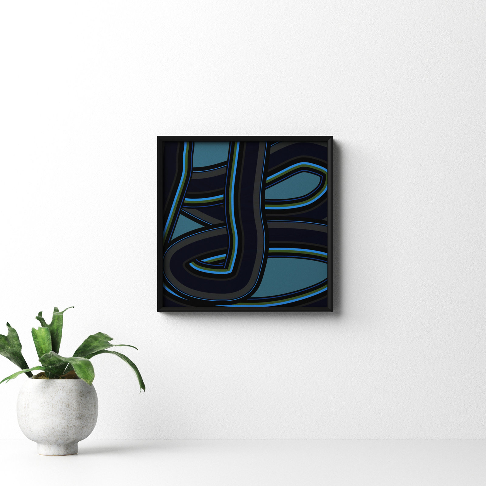 Stone Blue Twist by Jacques Pilon, 16" H x 16" W x 1.25" D, Black