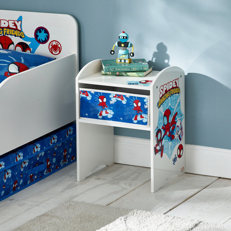 Marvel Spidey & Friends Bedside Table - Sturdy Engineered Wood Construction, Small Side Table with Drawer for Kid's Bedroom