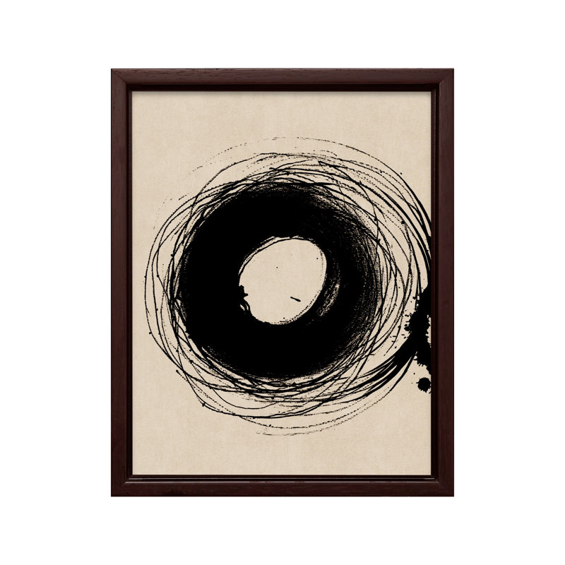 Dessin circulaire fait à la main, Canvas, 11"H x 14"W, Brown Framed