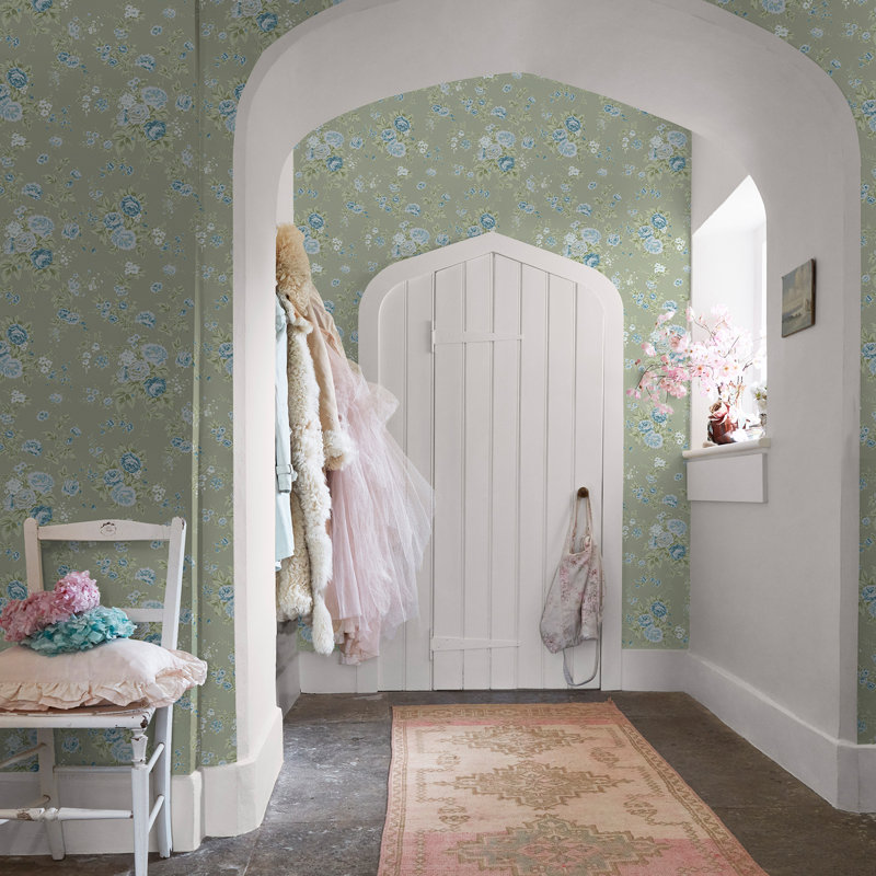 by Rachel Ashwell Wild Flower Floral 10m x 52cm Wallpaper Roll, Green