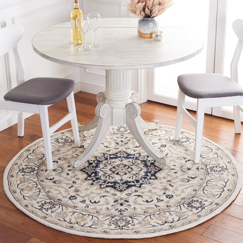 Tapis oriental en laine et coton touffeté à la main avec latex Saway, Rond 5 pi