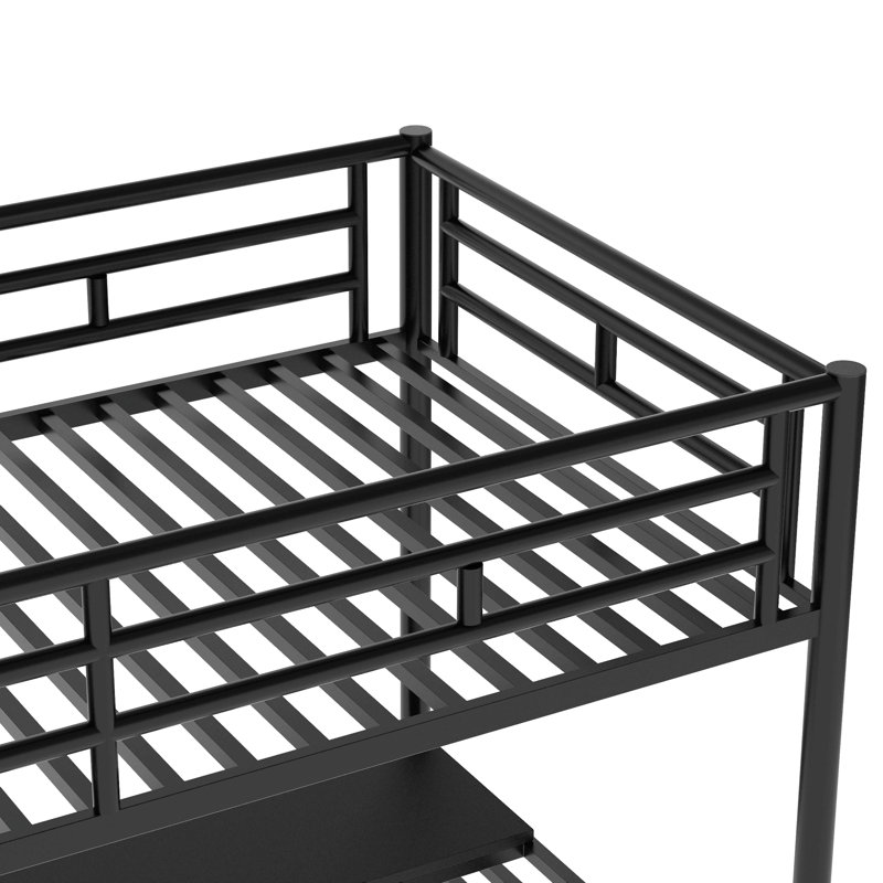 Structure de lit mezzanine en métal avec bureau, aucun sommier nécessaire, simple, noir