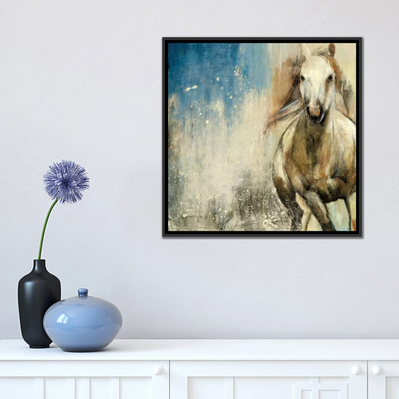 «Horses I», impression sur toile, H 18 po x l 18 po x P 1,5 po, Toile avec cadre noir, Pas de tapis