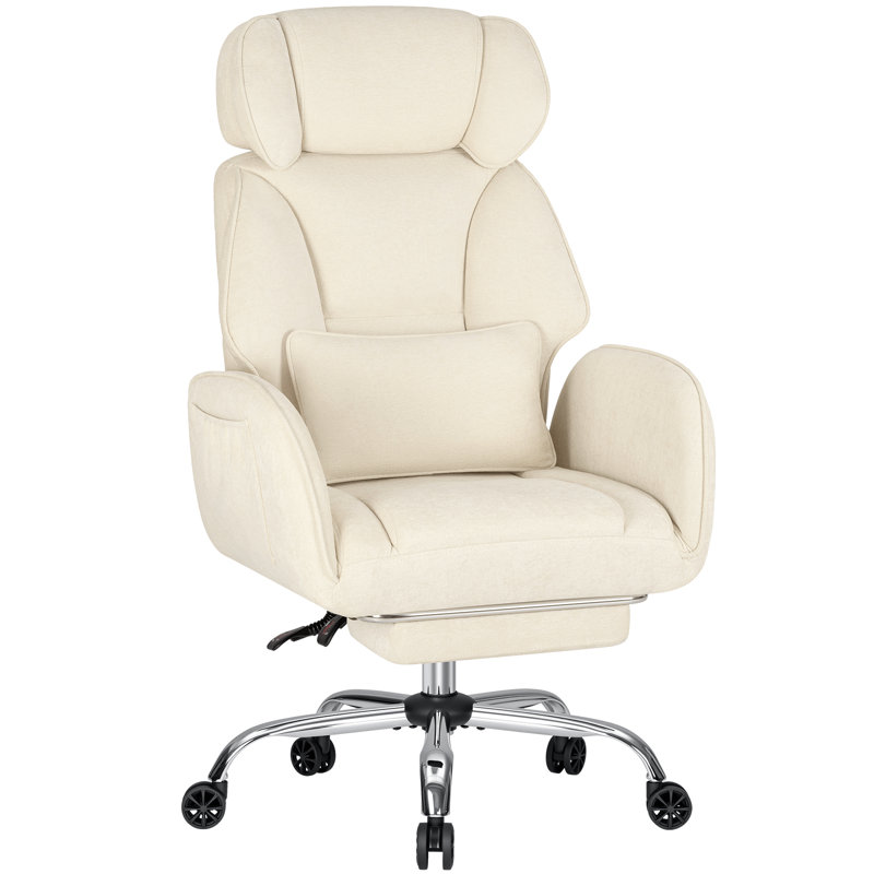 Chaise de bureau en chenille à pieds croisés avec accoudoirs rabattables, chaise de direction grande taille avec coussin lombaire et poches latérales