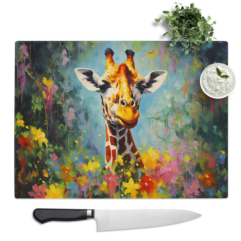 Giraffe Impressionism  Glass Chopping Board