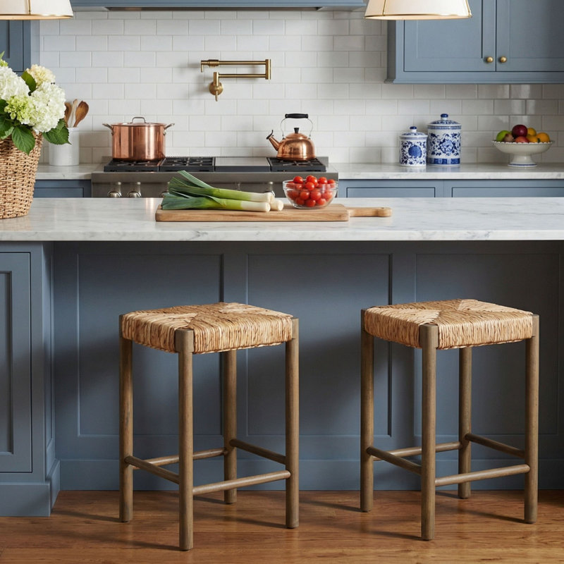 Ensemble de 2 tabourets en bois massif sans dossier Owen