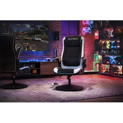 RESPAWN 800 Swivel Rocker Gaming Chair - Ergonomic Floor Gaming Seat with Lumbar Support, Flip Up Armrest, High Back, Pedestal Base, Comfortable No Wheels Console Video Game Rocker Chair