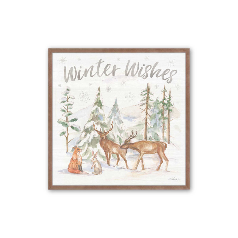 Impression sur rouleau Woodland Winter Wishes III, H 13,5 po x l 13,5 po, Cadre simple rose poudre, bois massif