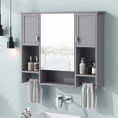 Armoire de salle de bain murale 35 "x 28" avec miroir, rangement et barre à serviettes | Idée de cadeau