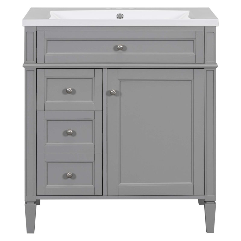 Meuble-lavabo moderne avec lavabo supérieur, 2 tiroirs et un tiroir basculant, Gris