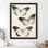 Art mural papillon noir, aquarelle encadrée de style rétro